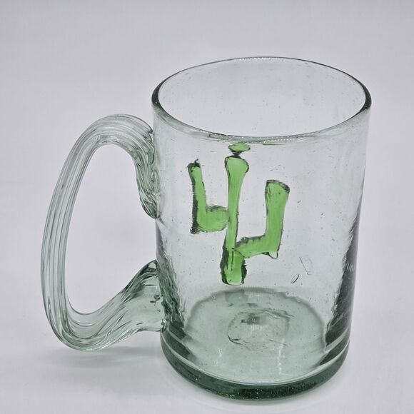 Set of 2 Large Hand Blown Beer Mugs Saguaro Cactus - Picture 7 of 7